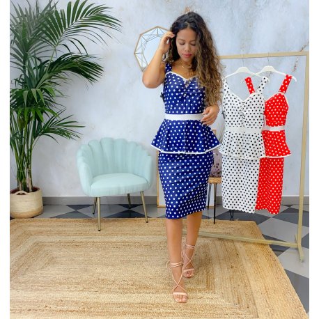 Vestido topos peplum