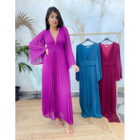 Vestido plisado mangas