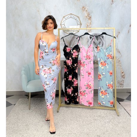 Vestido flores escote v