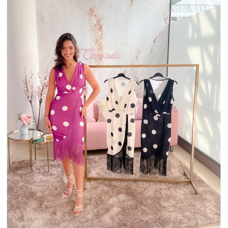 Vestido topos con flecos