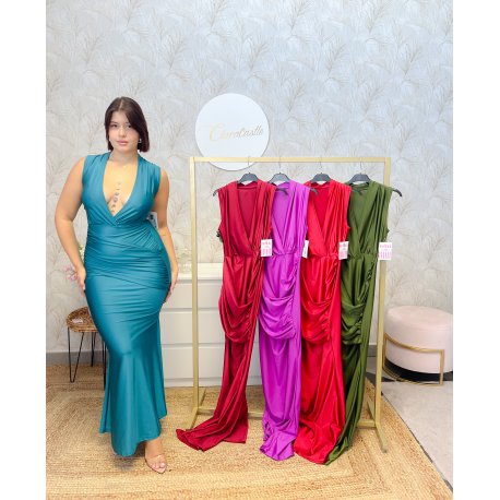 Vestido largo con drapeado