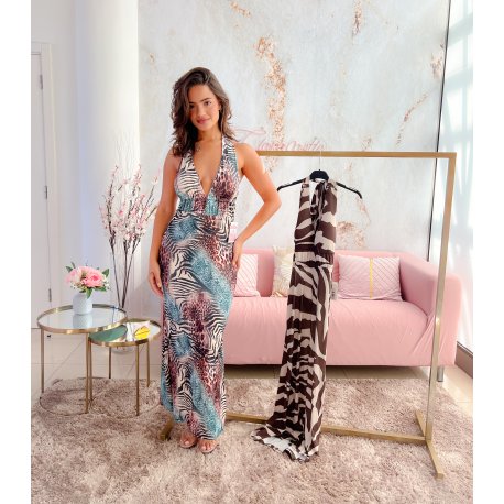 Vestido animal print largo